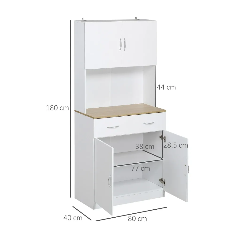 Easycomfort Credenza Cucina con Armadietti 2 Ante e Cassetto Legno, 80x40x180cm, Bianco