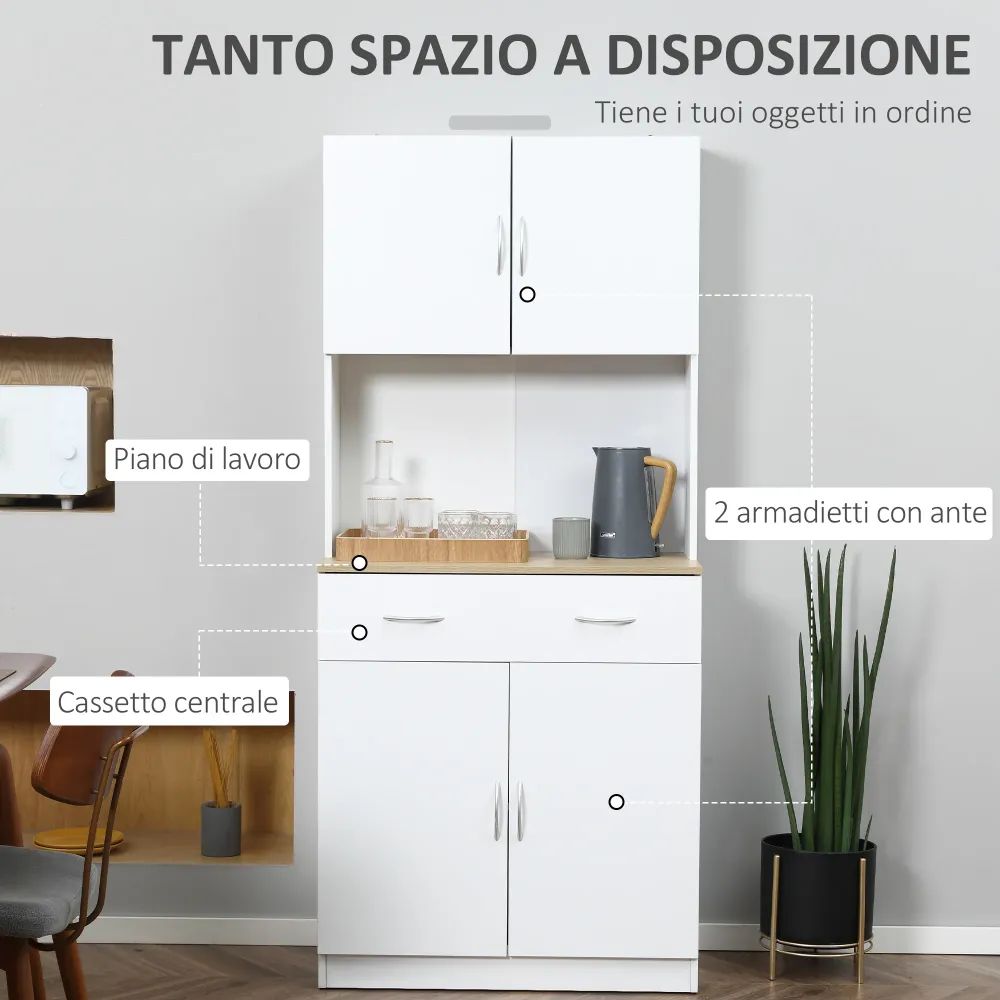 Easycomfort Credenza Cucina con Armadietti 2 Ante e Cassetto Legno, 80x40x180cm, Bianco