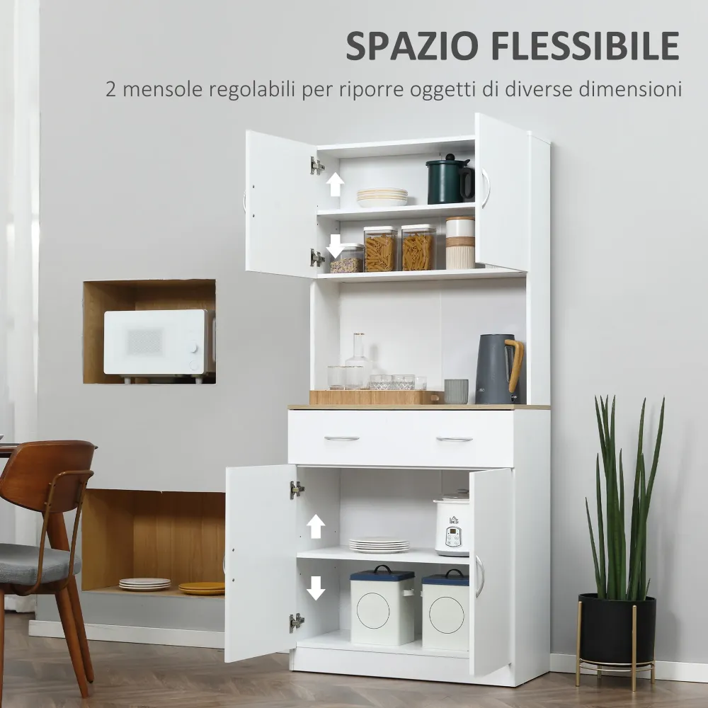 Easycomfort Credenza Cucina con Armadietti 2 Ante e Cassetto Legno, 80x40x180cm, Bianco