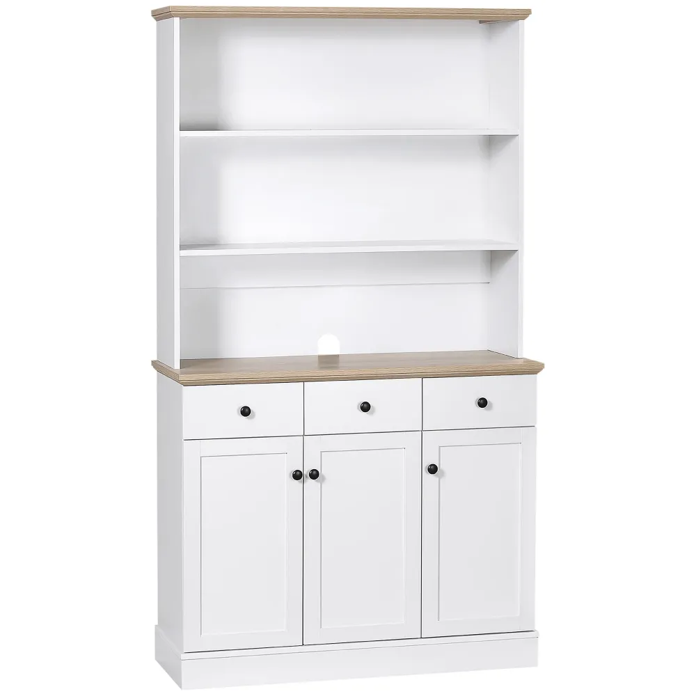 EASYCOMFORT Credenza da Cucina Legno Bianco con 3 Ripiani, 3 Cassetti e 2 Armadietti 101x39x180.5 cm