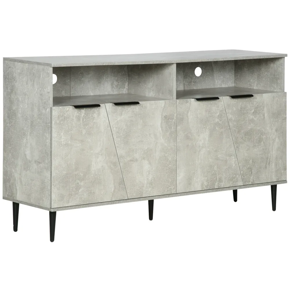 EasyComfort Credenza Moderna con Armadietti 2 Ante e Mensole Regolabili 147x40x83cm, Effetto Marmo Grigio