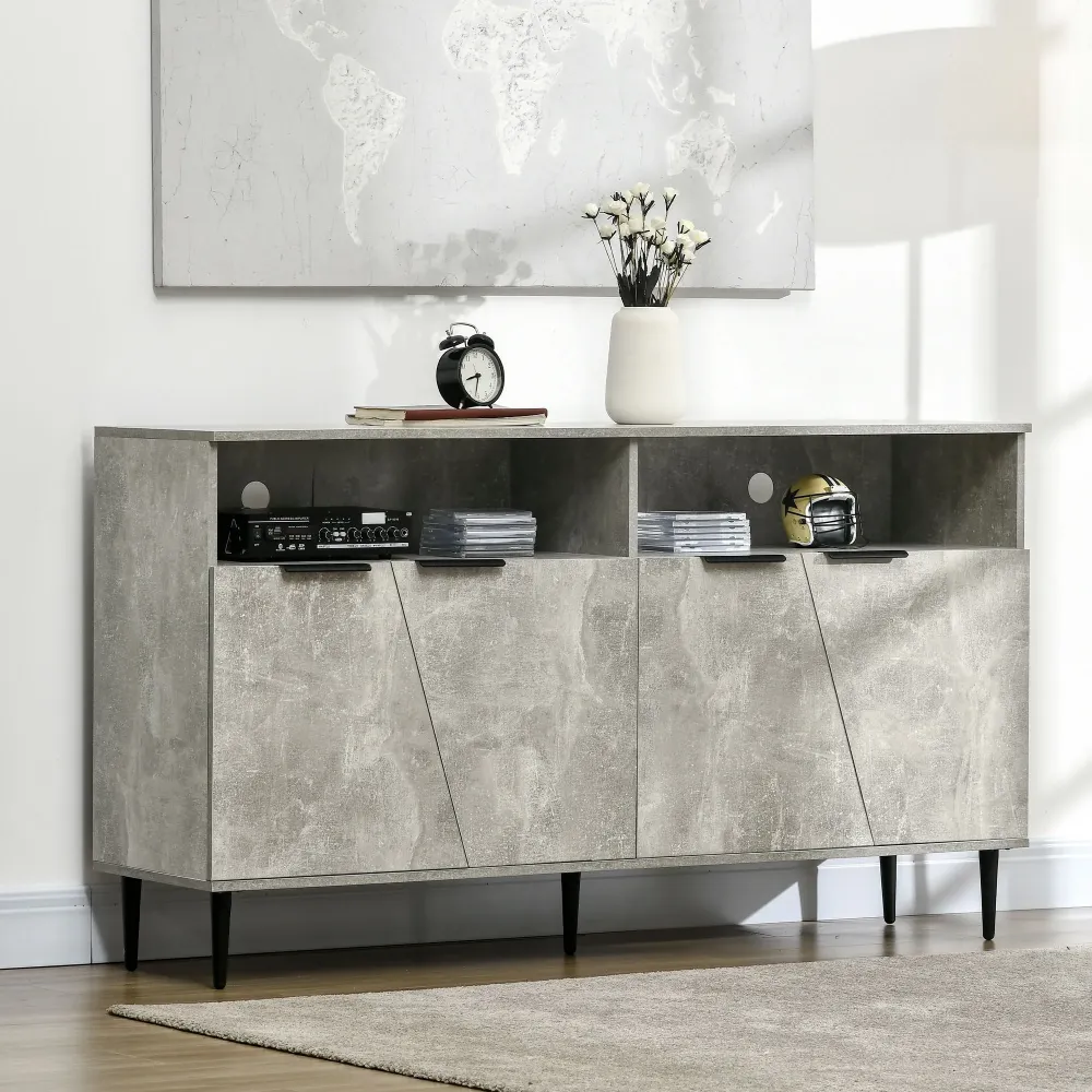 EasyComfort Credenza Moderna con Armadietti 2 Ante e Mensole Regolabili 147x40x83cm, Effetto Marmo Grigio