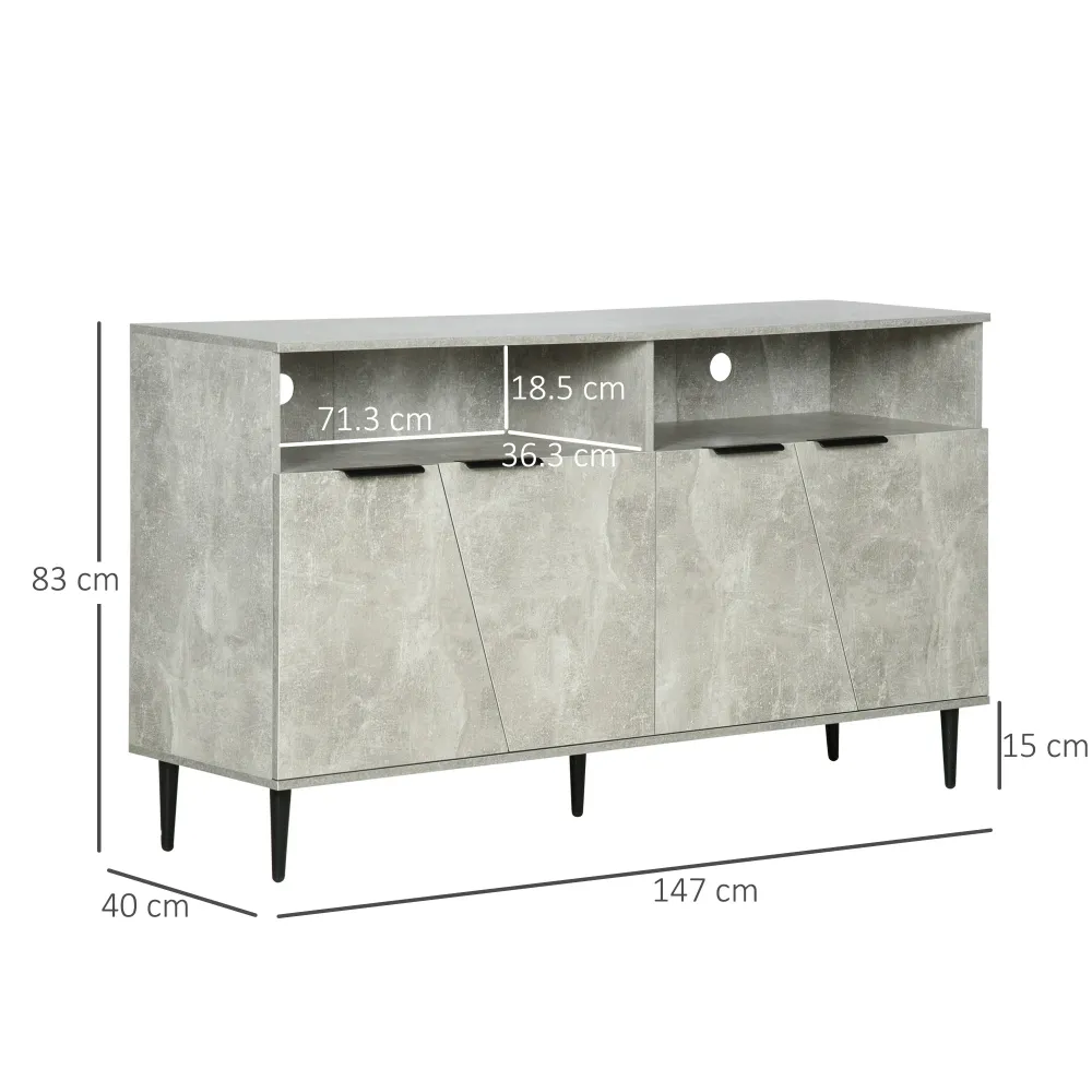 EasyComfort Credenza Moderna con Armadietti 2 Ante e Mensole Regolabili 147x40x83cm, Effetto Marmo Grigio