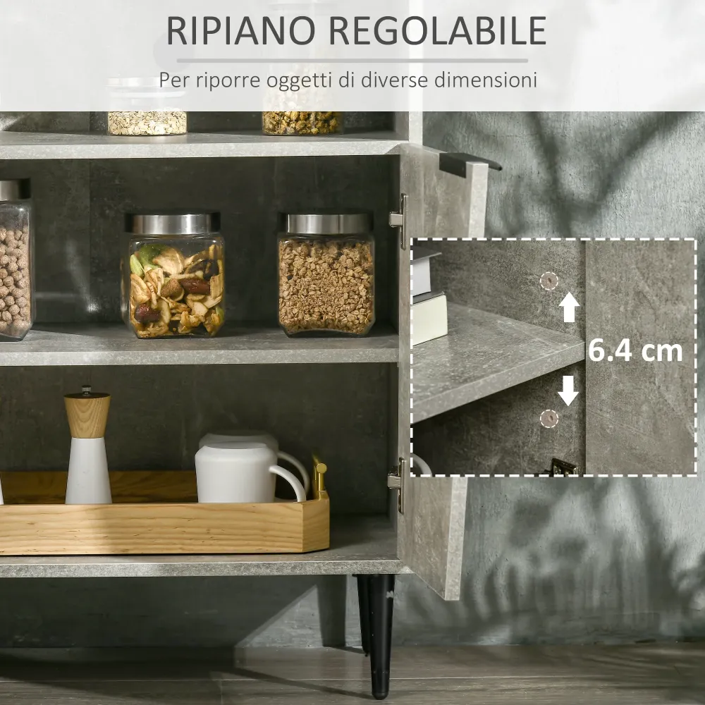 EasyComfort Credenza Moderna con Armadietti 2 Ante e Mensole Regolabili 147x40x83cm, Effetto Marmo Grigio