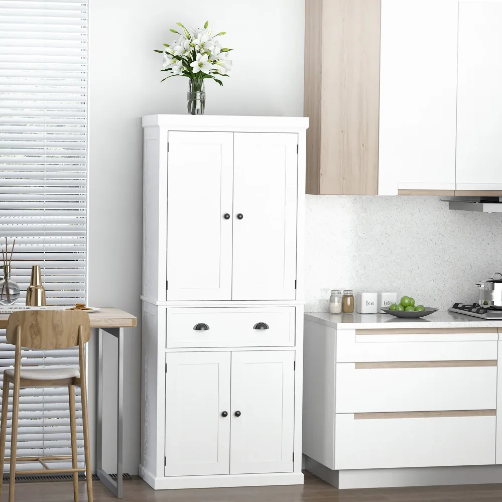 Easycomfort Mobile Cucina con Armadietto Superiore e Inferiore e Cassetto Centrale Legno, 76x40.5x184 cm, Bianco