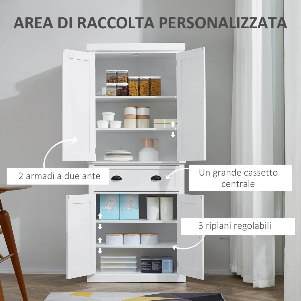 Easycomfort Mobile Cucina con Armadietto Superiore e Inferiore e Cassetto Centrale Legno, 76x40.5x184 cm, Bianco