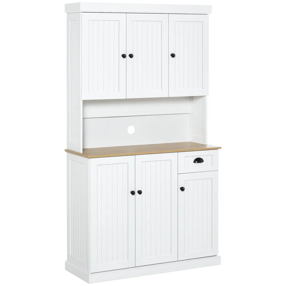 EasyComfort Mobile Dispensa Cucina Legno con Armadietti e Cassetto Stile Country, 101x39x180cm, Bianco