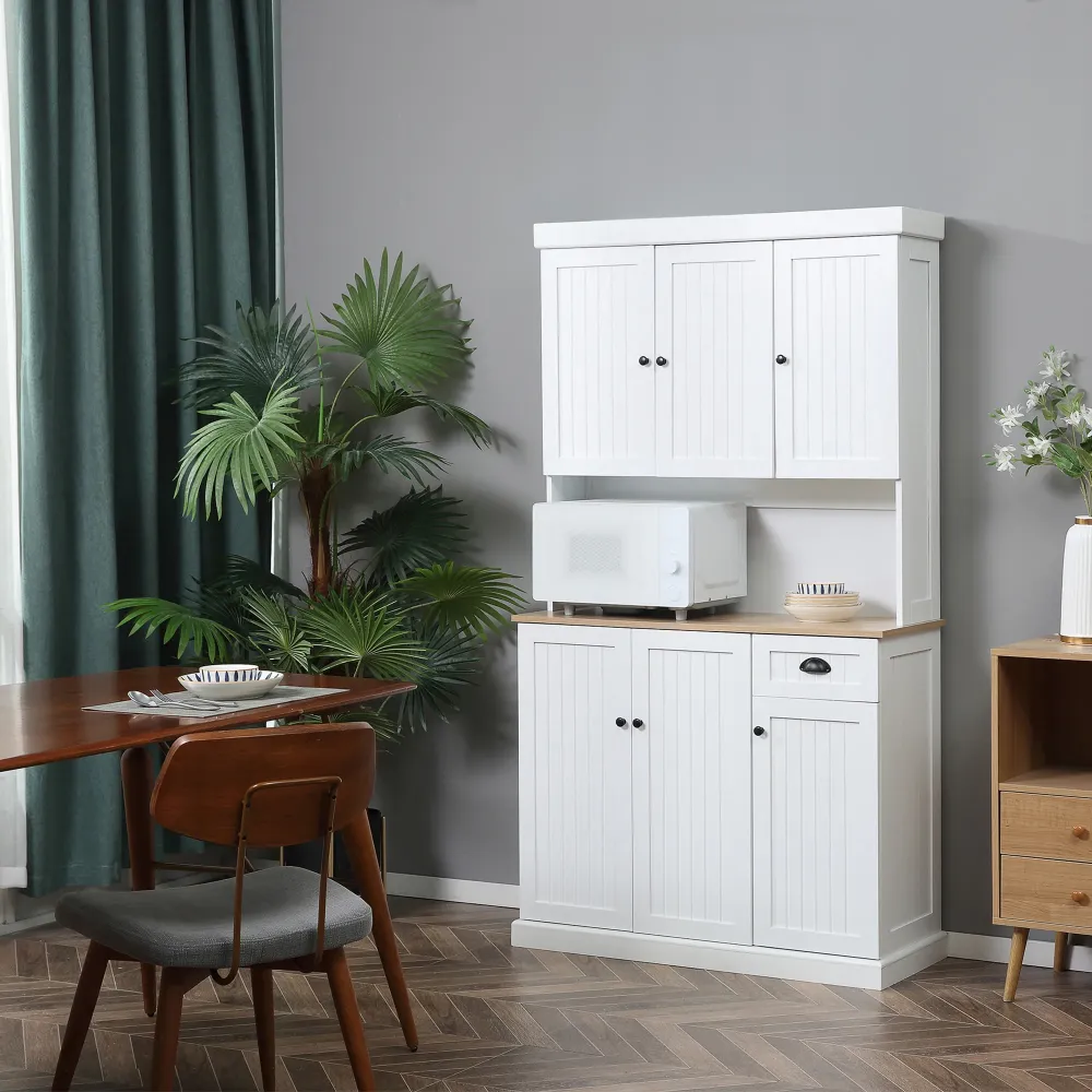 EasyComfort Mobile Dispensa Cucina Legno con Armadietti e Cassetto Stile Country, 101x39x180cm, Bianco
