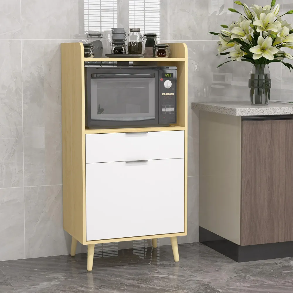 Easycomfort Mobiletto per Microonde Truciolato con Ripiano Superiore, Cassetto Scorrevole e Armadietto, 58x40x118 cm