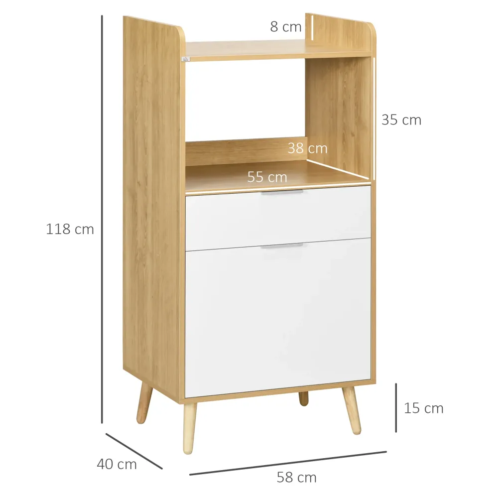 Easycomfort Mobiletto per Microonde Truciolato con Ripiano Superiore, Cassetto Scorrevole e Armadietto, 58x40x118 cm