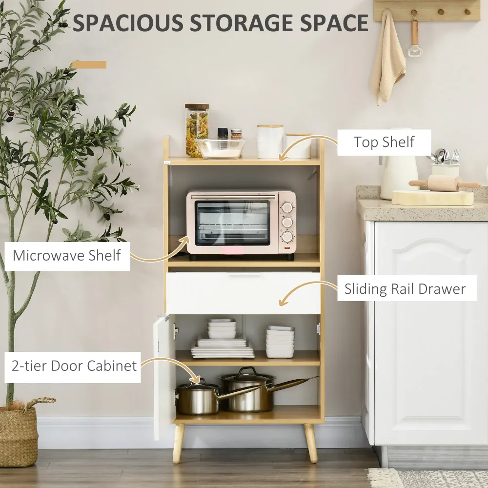 Easycomfort Mobiletto per Microonde Truciolato con Ripiano Superiore, Cassetto Scorrevole e Armadietto, 58x40x118 cm