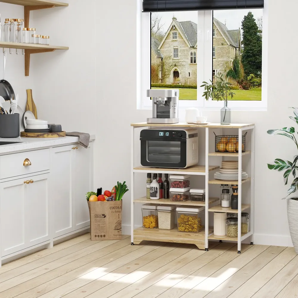 Easycomfort Scaffale da Cucina Basso Salvaspazio Stile Industriale, Mobiletto con 7 Ripiani per Cucina Metallo e Legno, 90...