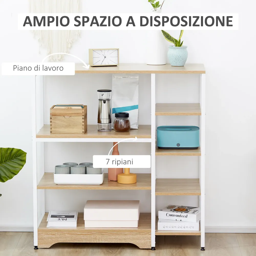 Easycomfort Scaffale da Cucina Basso Salvaspazio Stile Industriale, Mobiletto con 7 Ripiani per Cucina Metallo e Legno, 90...