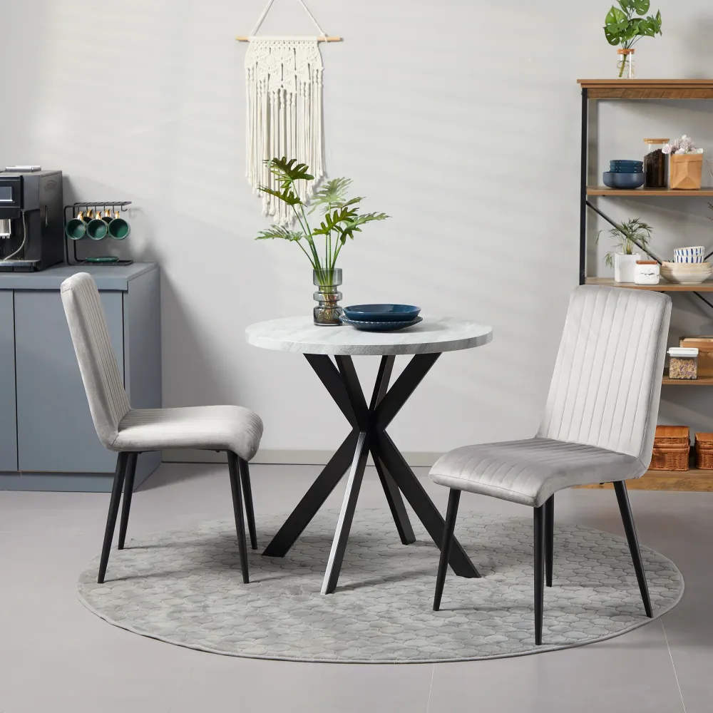 Easycomfort Set 2 Sedie da Cucina Imbottite e Salvaspazio con Gambe Acciaio, 43x58x90 cm, Grigio e Nero