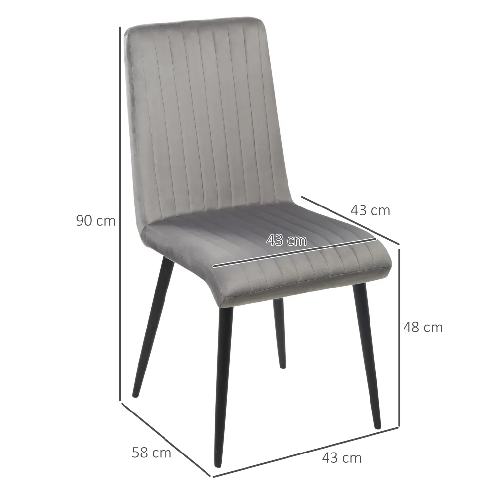 Easycomfort Set 2 Sedie da Cucina Imbottite e Salvaspazio con Gambe Acciaio, 43x58x90 cm, Grigio e Nero