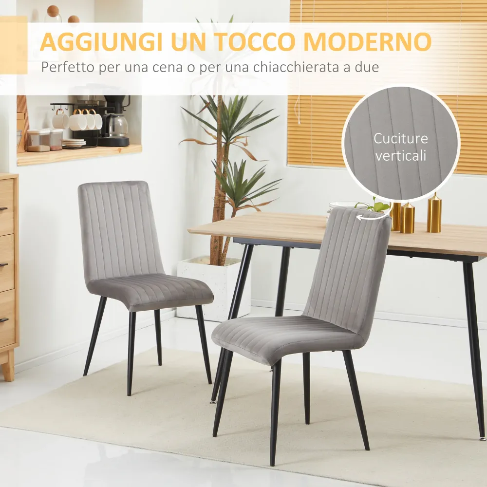 Easycomfort Set 2 Sedie da Cucina Imbottite e Salvaspazio con Gambe Acciaio, 43x58x90 cm, Grigio e Nero