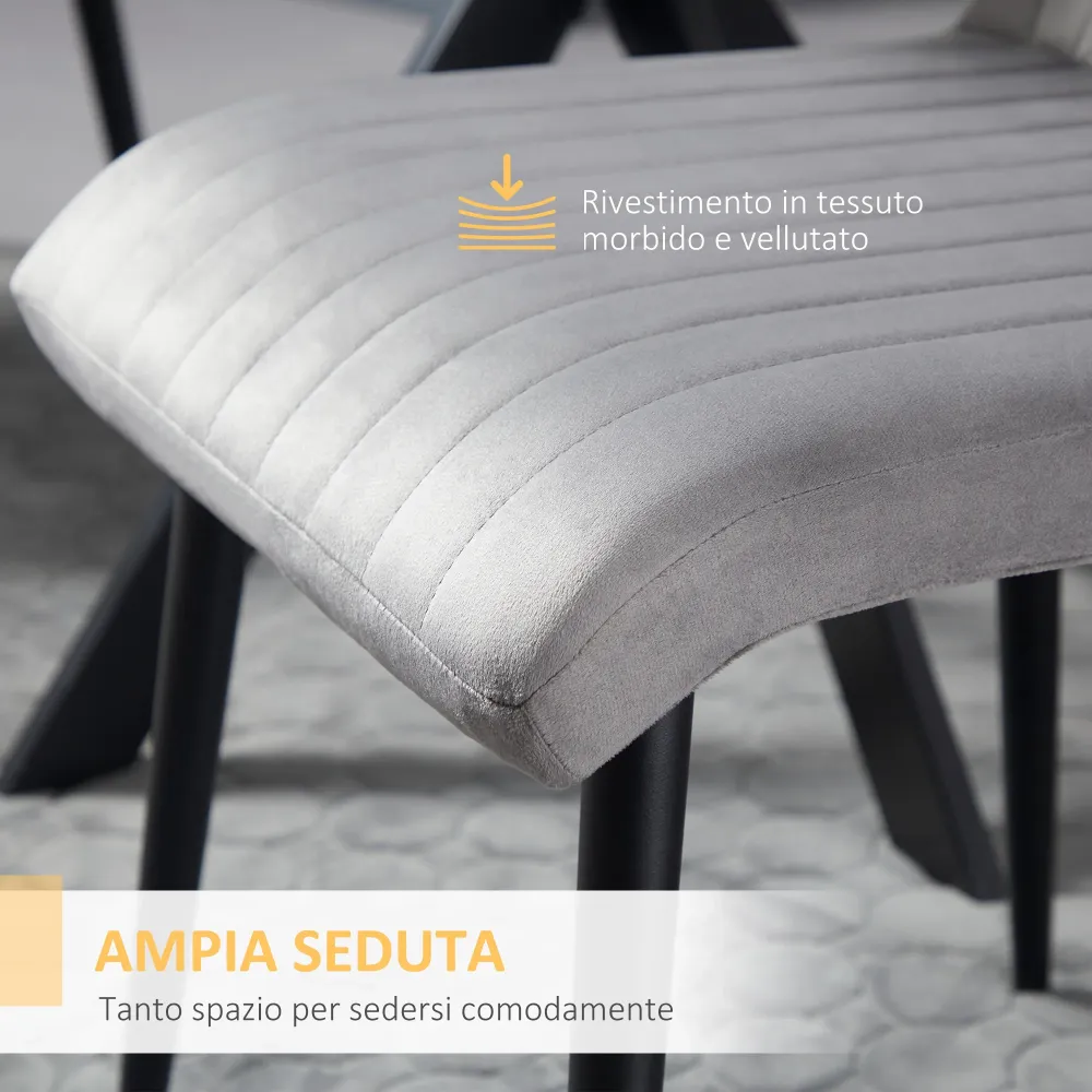 Easycomfort Set 2 Sedie da Cucina Imbottite e Salvaspazio con Gambe Acciaio, 43x58x90 cm, Grigio e Nero