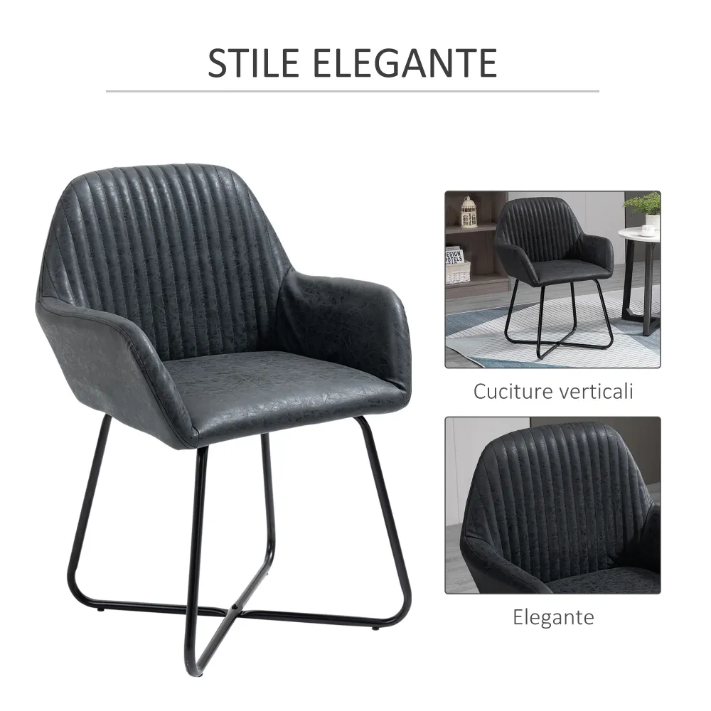 Easycomfort Set 2 Sedie Moderne per Sala da Pranzo, Cucina o Soggiorno, Sedie Imbottite Similpelle Nera 60x56.5x85cm