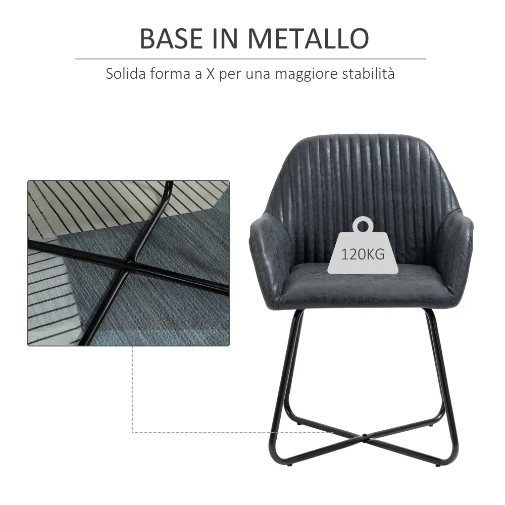 Easycomfort Set 2 Sedie Moderne per Sala da Pranzo, Cucina o Soggiorno, Sedie Imbottite Similpelle Nera 60x56.5x85cm