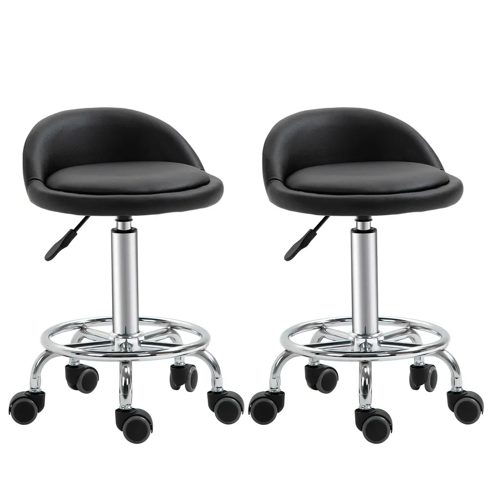 Easycomfort Set 2 Sgabelli Girevoli con Ruote, Altezza Regolabile e Rivestimento Similpelle PU, 38x38x57-72cm