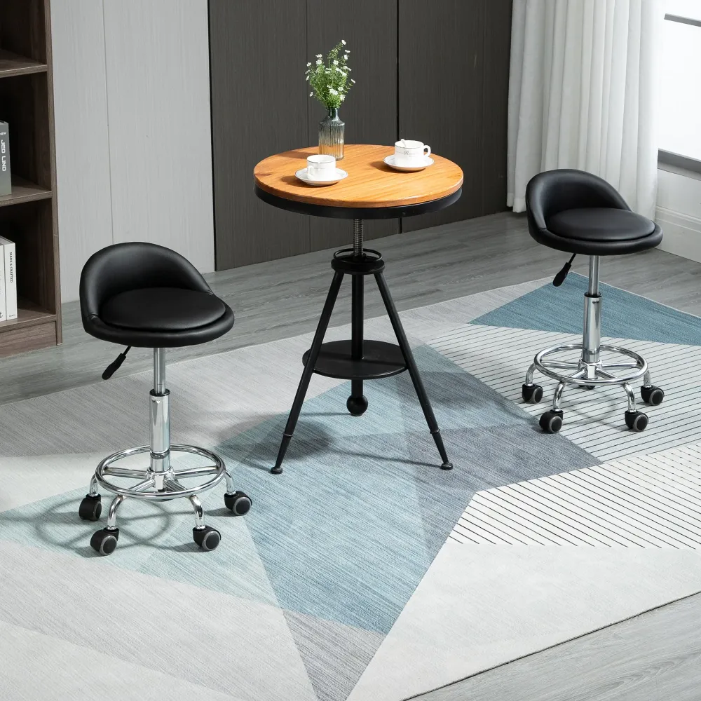 Easycomfort Set 2 Sgabelli Girevoli con Ruote, Altezza Regolabile e Rivestimento Similpelle PU, 38x38x57-72cm