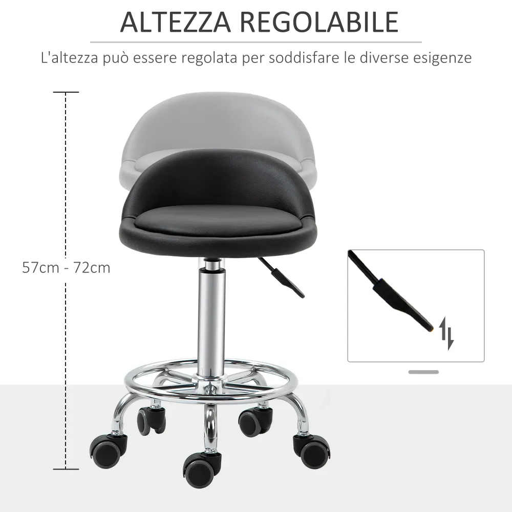 Easycomfort Set 2 Sgabelli Girevoli con Ruote, Altezza Regolabile e Rivestimento Similpelle PU, 38x38x57-72cm