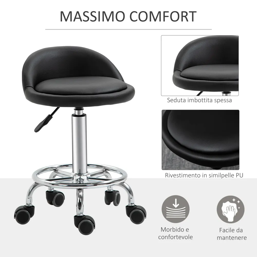 Easycomfort Set 2 Sgabelli Girevoli con Ruote, Altezza Regolabile e Rivestimento Similpelle PU, 38x38x57-72cm