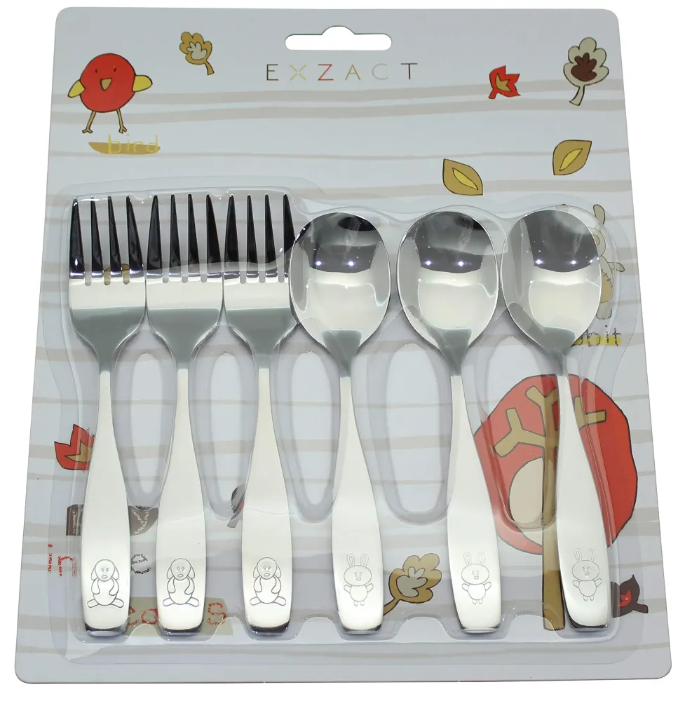 EXZACT Bambini Posate 6 pezzi acciaio inox/posate Cane & Coniglio x 6