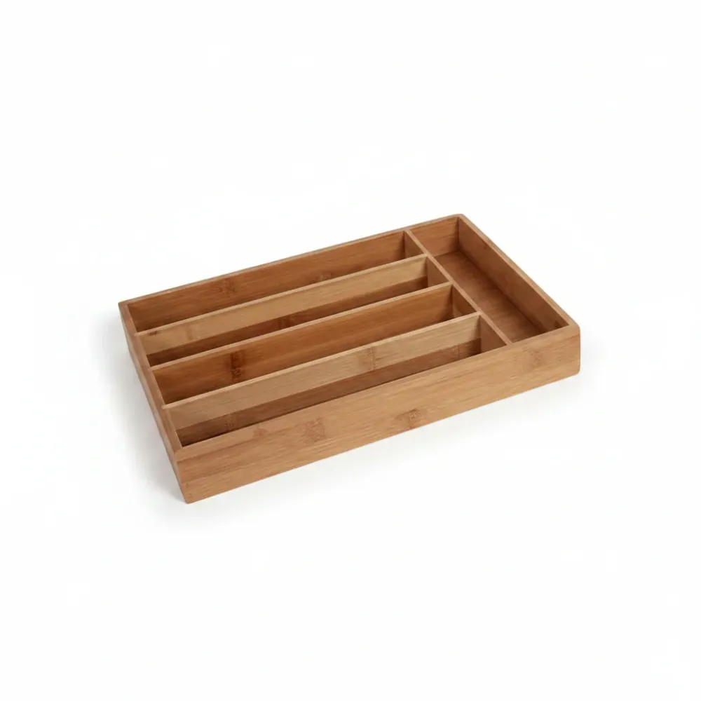 Portaposate Bambù Ecologico 5 Scomparti - Organizzatore Cassetto Cucina 36x26x5cm FERCASASHOP