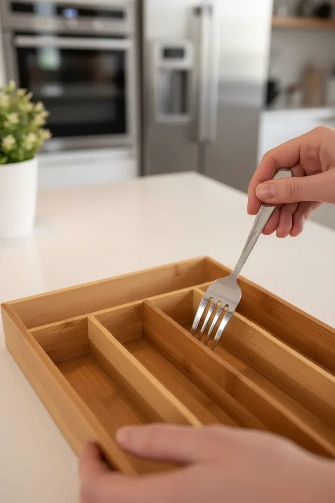 Portaposate Bambù Ecologico 5 Scomparti - Organizzatore Cassetto Cucina 36x26x5cm FERCASASHOP