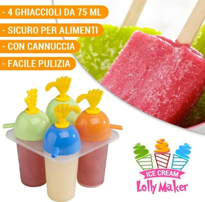 Forma Stampo Stampino Per Ghiaccioli Gelato 4 Scomparti Feste Party Ice Maker