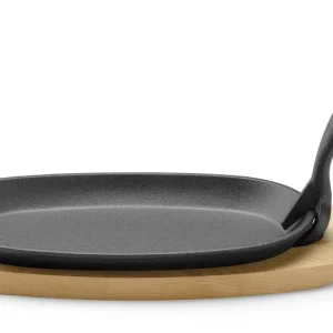 HENDI - Piatto ghisa con base legno e manico con pinza Nero 280x140