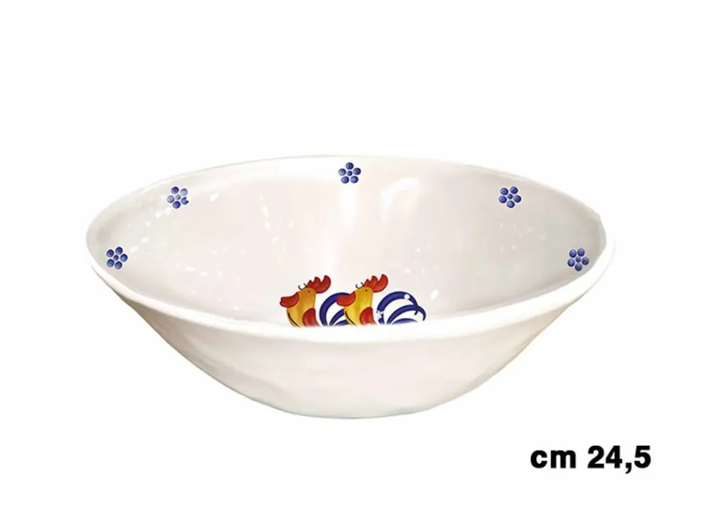 Insalatiera melamina 24,5xh.8cm con decorazione galli