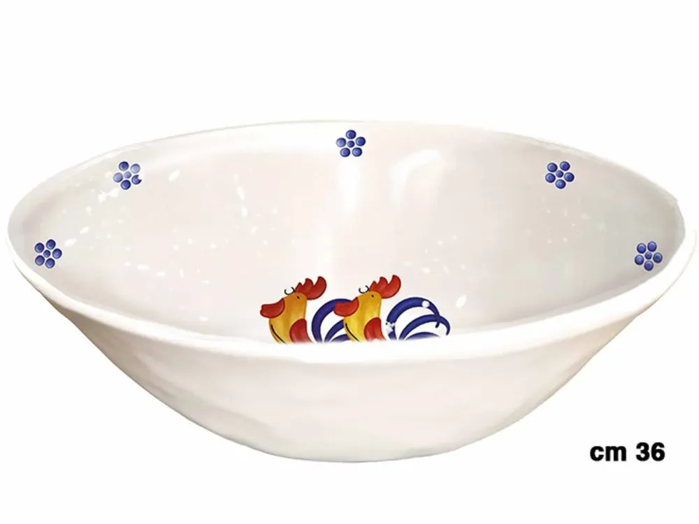Insalatiera melamina 36xh.12cm con decorazione galli