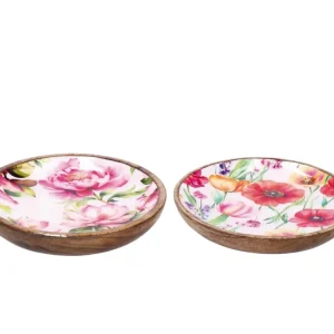 Iole piatto 15cm legno con decorazione floreale, 2 assortimenti