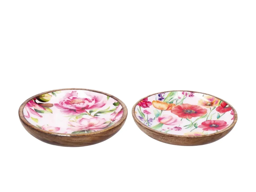Iole piatto 15cm legno con decorazione floreale, 2 assortimenti