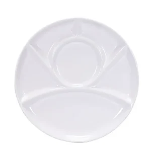 Kadastar Piatto per fonduta di carne – Ø 23 cm, ceramica, bianco, 6 scomparti, lavabile lavastoviglie