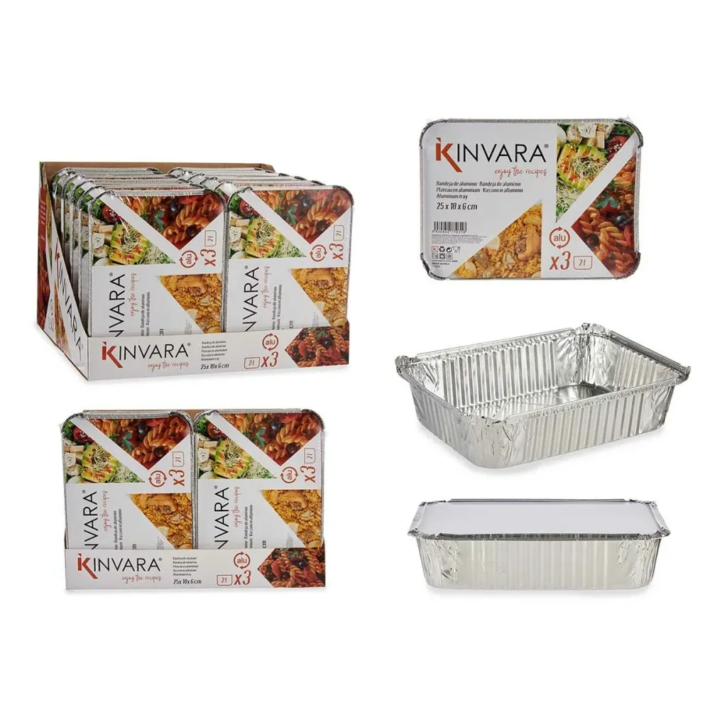 Set di vassoi per Alimenti Kinvara Argentato Alluminio 25,5 x 6,8 x 19 cm 12 Unità