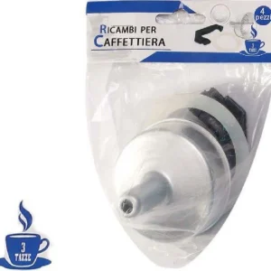 Kit 4pz Ricambi Filtro Guarnizione Manico Imbuto Caffettiera Moka Misura 3 Tazze