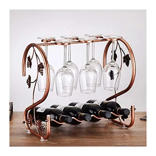 Kiter, scaffale per vino, scaffale per vino, bicchiere da appendere, ferro bronzo, multifunzione, con ripiano per bottigli...