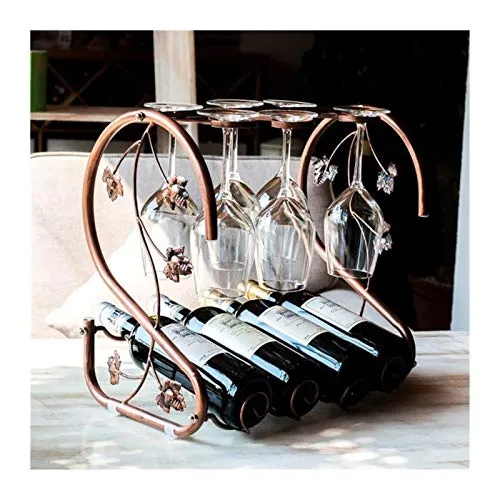 Kiter, scaffale per vino, scaffale per vino, bicchiere da appendere, ferro bronzo, multifunzione, con ripiano per bottigli...