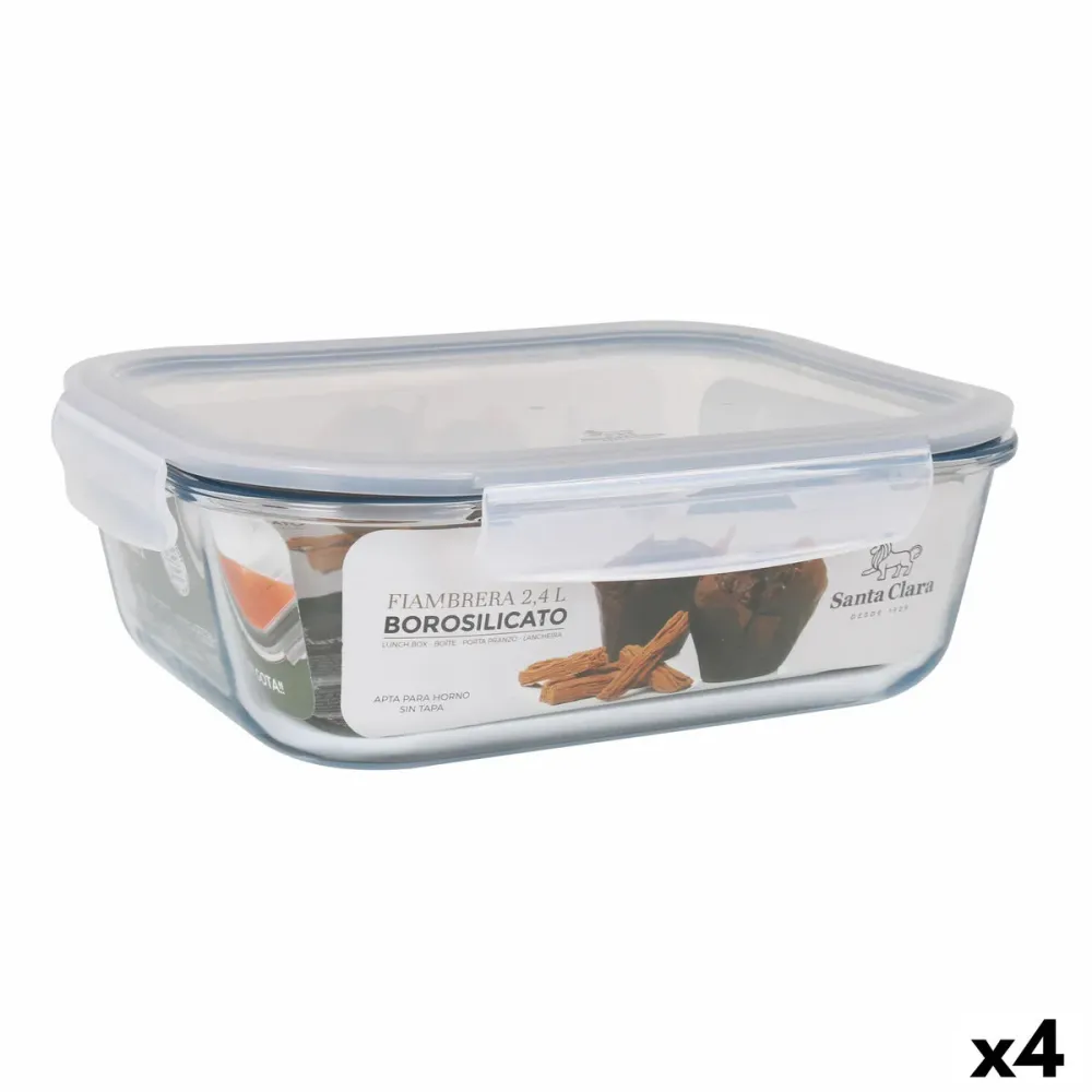 Lancheira Hermética Santa Clara Transparente Retangular 2,4 L (4 Unidades)