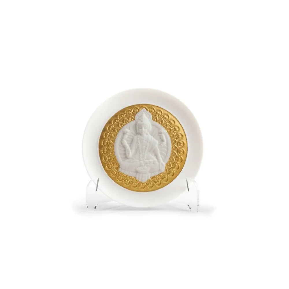 LLADRO' Piatto Decorativo Dea Lakshmi Lustro Oro 10x10cm Porcellana