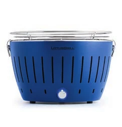 LotusGrill Griglia da tavolo Ø 32 × 23,4 cm, plastica/acciaio inossidabile, blu, con connessione USB