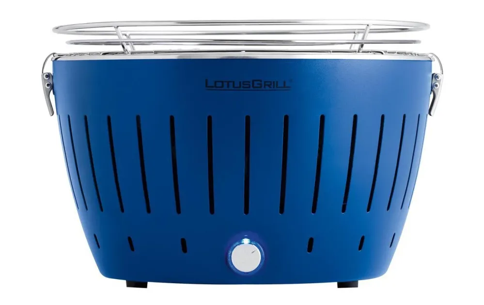 LotusGrill Griglia da tavolo Ø 32 × 23,4 cm, plastica/acciaio inossidabile, blu, con connessione USB