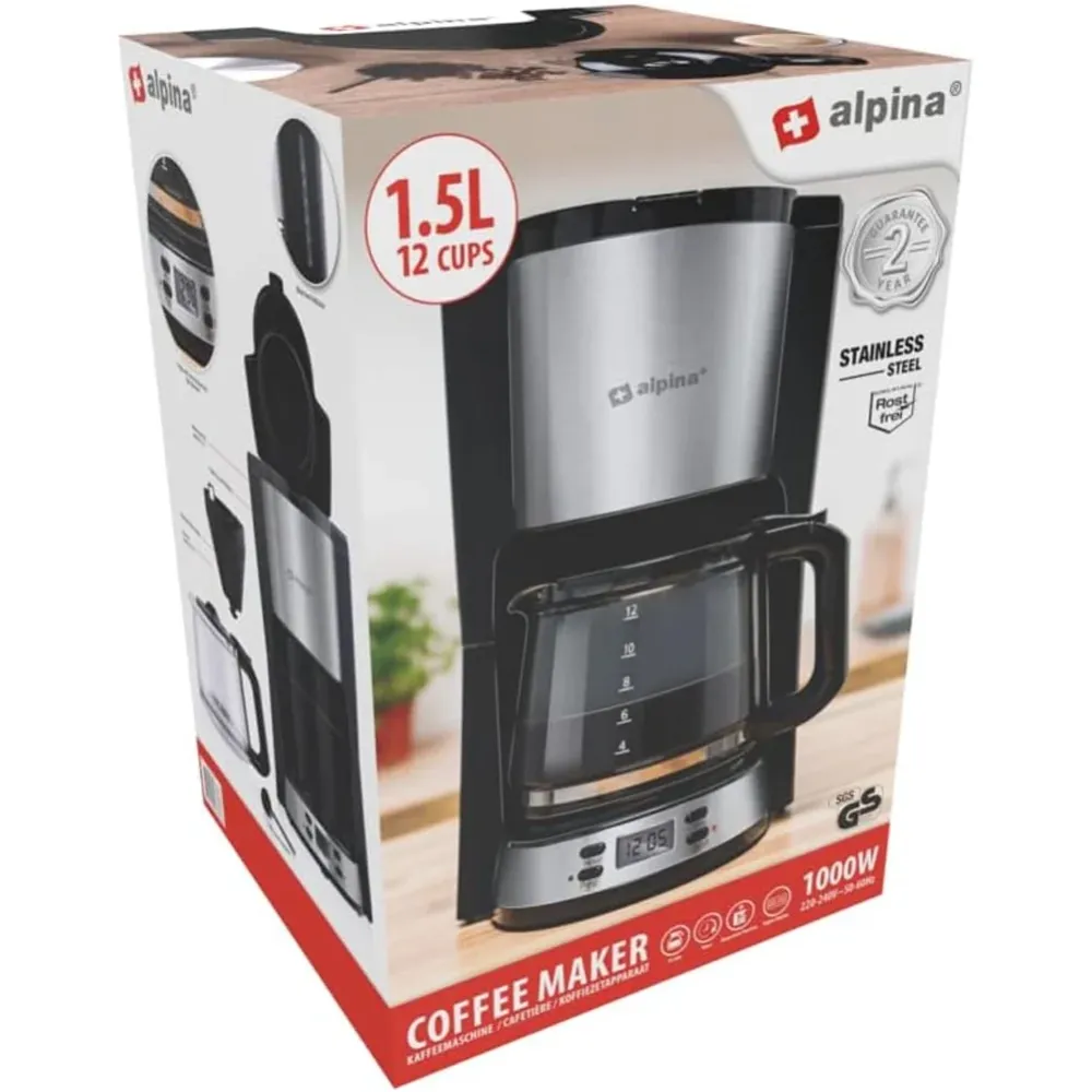 Macchina da Caffè con Filtro Caffettiera 1000 W Caraffa da 1,5 Litri 12 Tazzine