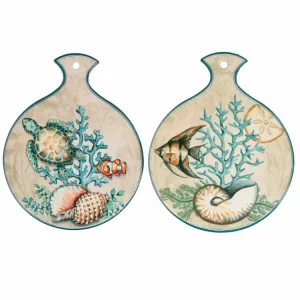 Mattonella ceramica con fantasia conchiglie e sfondo beige forma rotonda 2 assortimenti 18,7x15xh.0,6cm