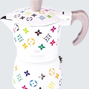 Moka Da Caffè 6 Tazze Caffettiera 9x18,5 Cm Luis Bavaria Bianca Con Logo Fashion Multi Colore Monogram Logo 100% Made Ital...
