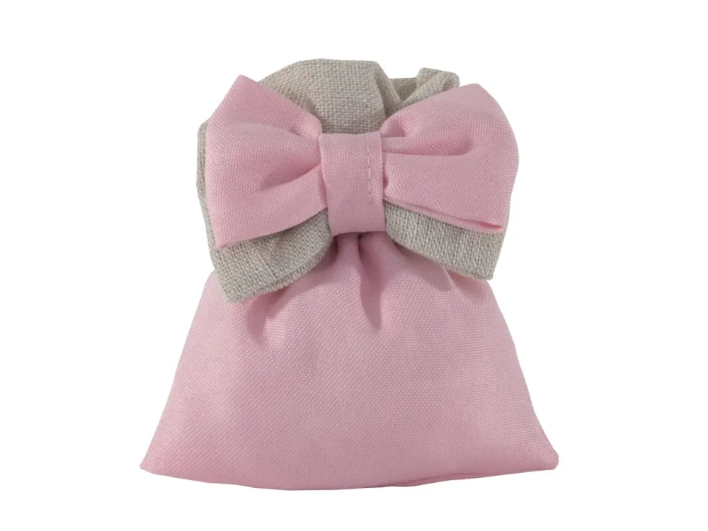 Muffin sacchetto portaconfetti tessuto con fiocco 10x12cm rosa