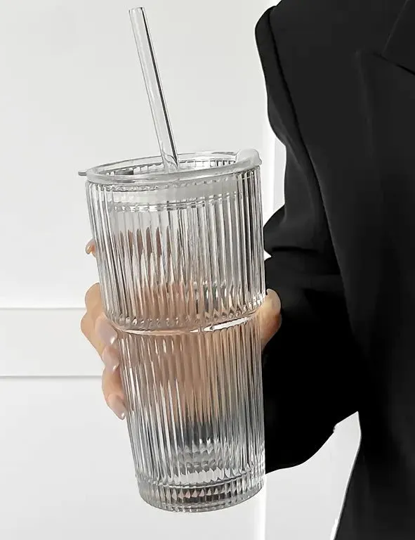 Mug vetro con cannuccia - 600 ml